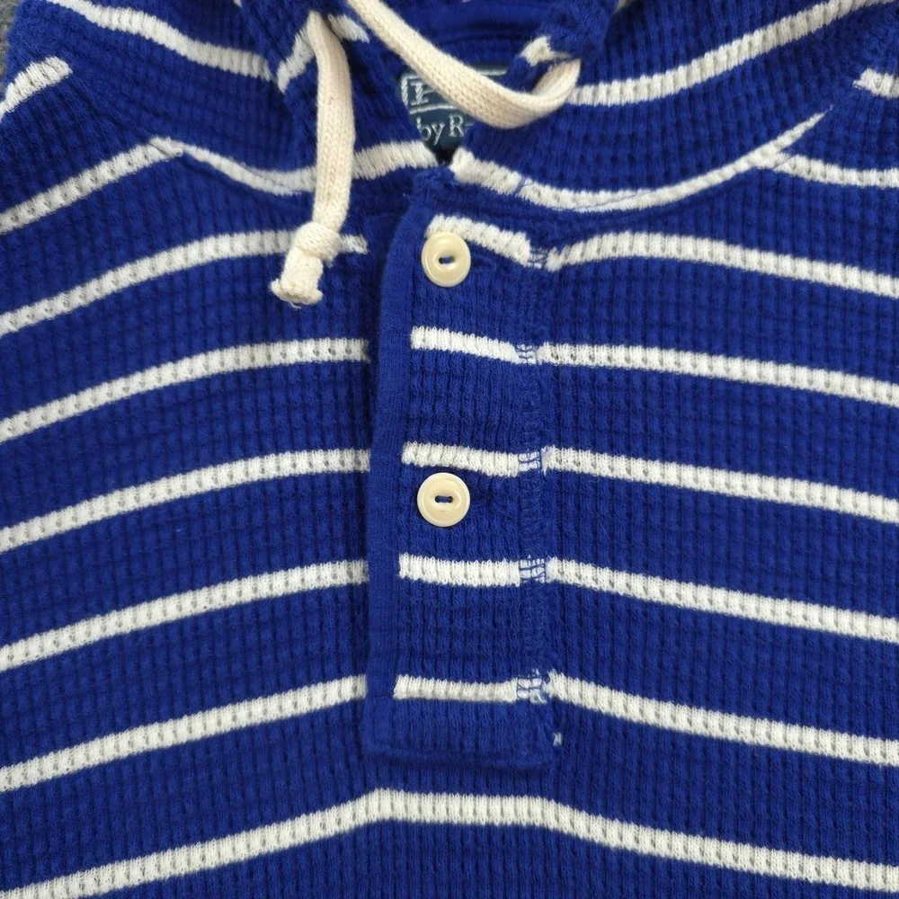 Vintage Polo Ralph Lauren Hoodie Mens L Blue Striped Thermal Henley Pony Logo